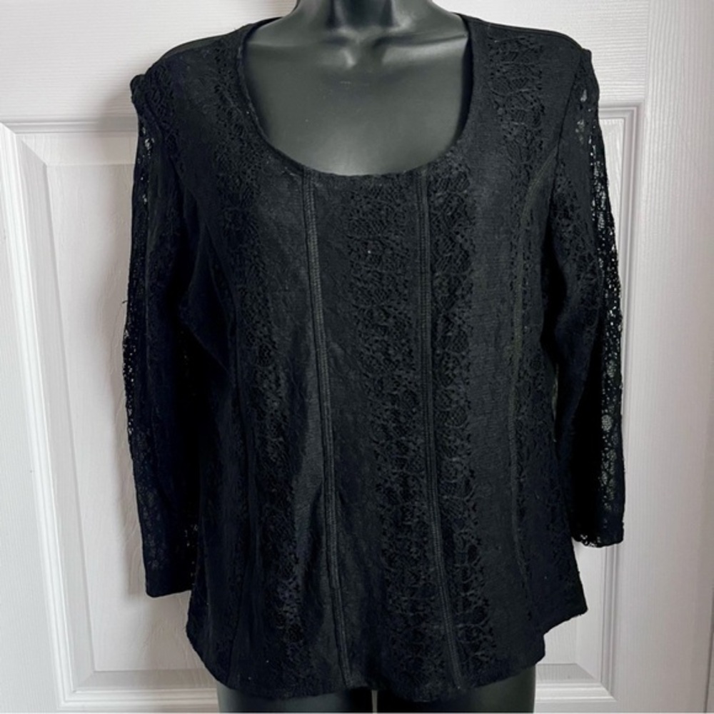 Vintage Escalade Blouse lace mesh black Large Women round neck goth grunge